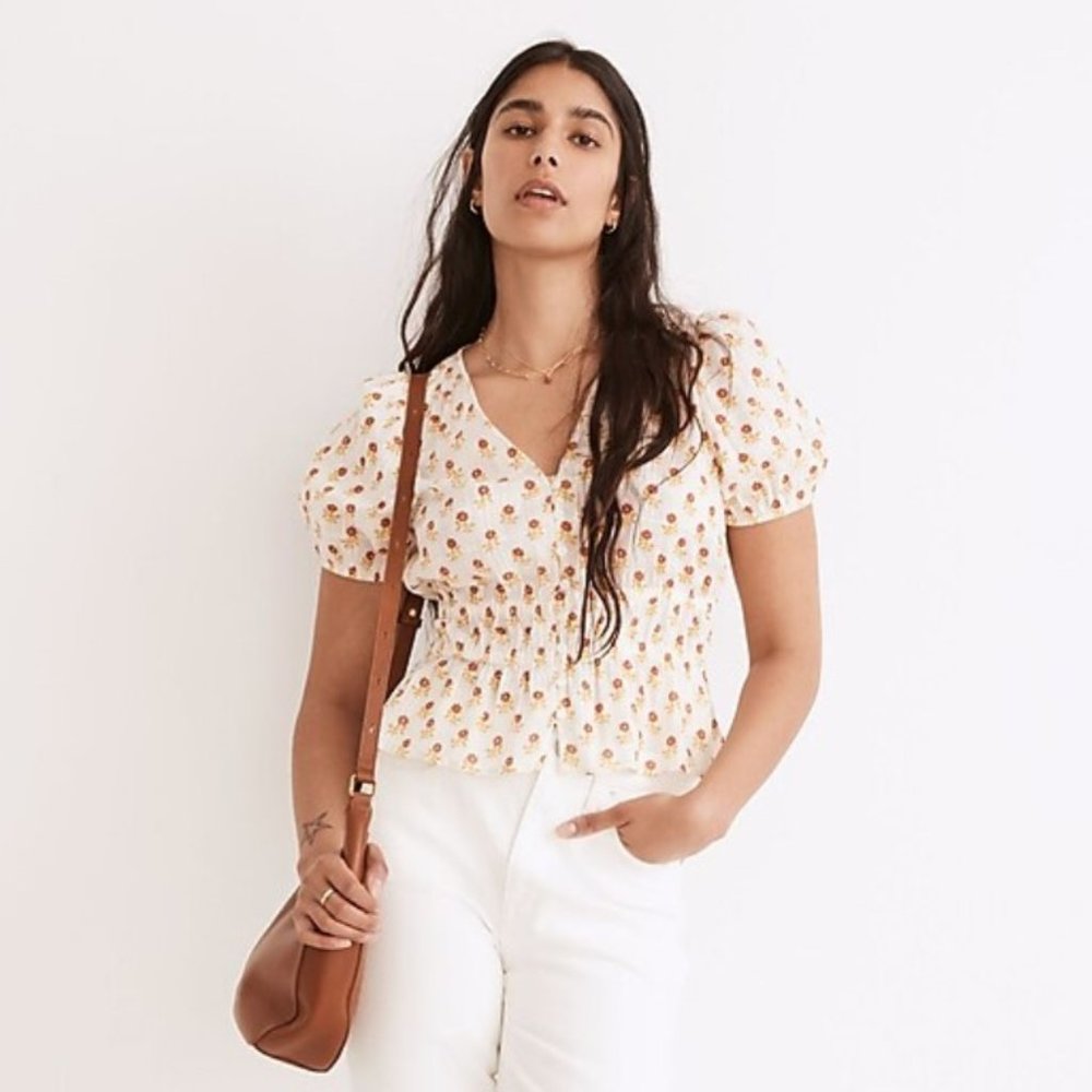 Madewell Sophia Short-Sleeve Top, XXS, Calendula Print